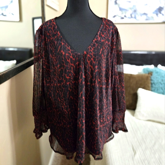 Tops - Women's Red and Black Sheer Top Size XL NWT.  Brand New